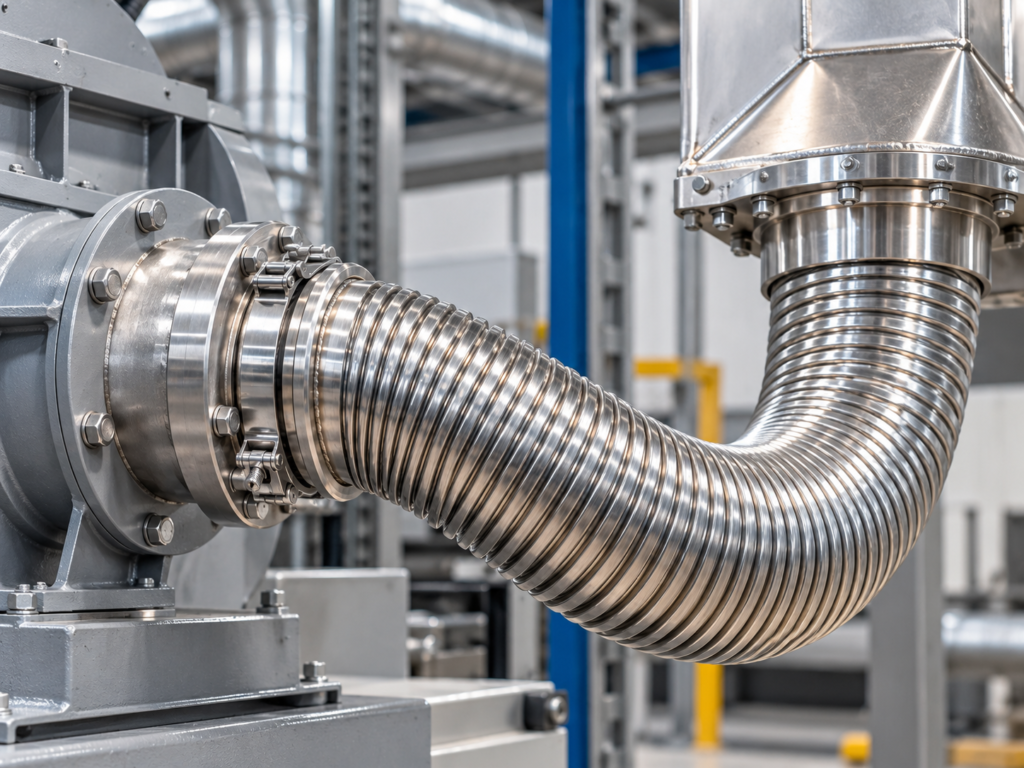 Flexible metal hose installed with a smooth bend